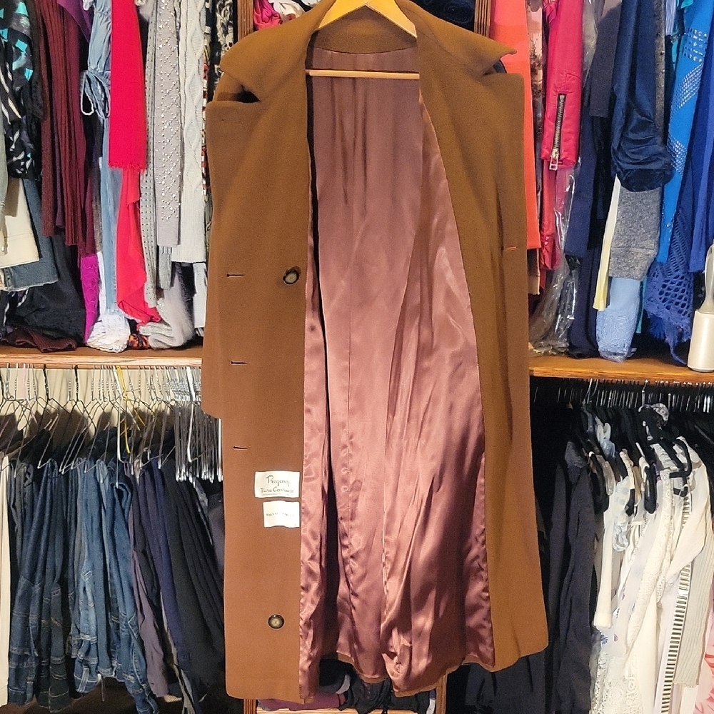 Saks Fifth Avenue Brown Cashmere Trench Coat, Sz 12 - Picture 8 of 12
